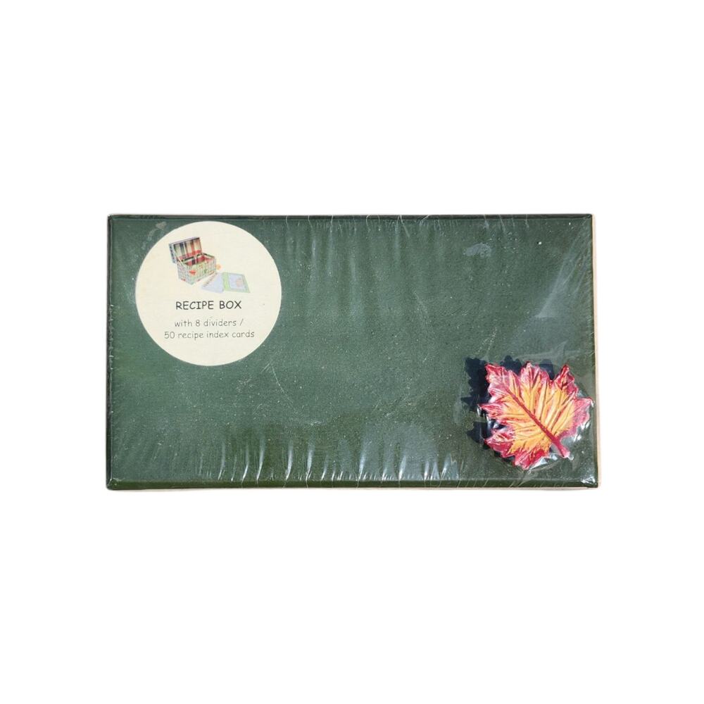 Recipe Box 8 Dividers & 50 Recipe Index Cards Sealed Leaf Handle RARE Unique HTF